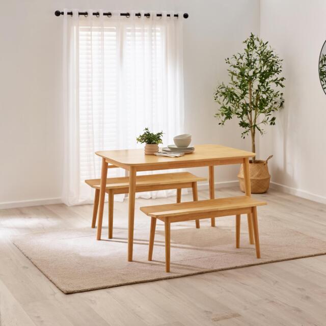 Lynton Small Oak Effect Solid Wood Dining Table & 2 Benches - image 1