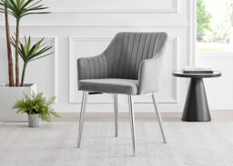2x Calla Grey Velvet Dining Chairs with Silver Legs - thumbnail 3