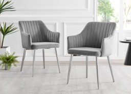 2x Calla Grey Velvet Dining Chairs with Silver Legs - thumbnail 2