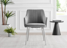 2x Calla Grey Velvet Dining Chairs with Silver Legs - thumbnail 4