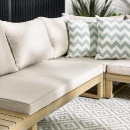 Furniturebox Brisa Teak Effect & Cream 5/6 Seat Garden Sofa Set, Wood in Natural/Cream - Size: 236x76x78 cm - thumbnail 4
