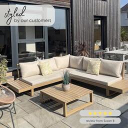 Furniturebox Brisa Teak Effect & Cream 5/6 Seat Garden Sofa Set, Wood in Natural/Cream - Size: 236x76x78 cm - thumbnail 8