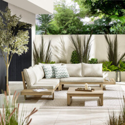 Brisa Teak Effect Wood & Cream 5/6 Seat Garden Sofa Set