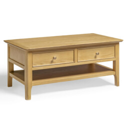 Belle 2 Drawer Rectangular Solid Oak Wood Coffee Table - thumbnail 2
