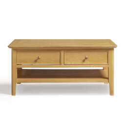 Furniturebox Belle 2 Drawer Rectangular Solid Wood Coffee Table, Oak - Size: 100x45x58 cm - thumbnail 3