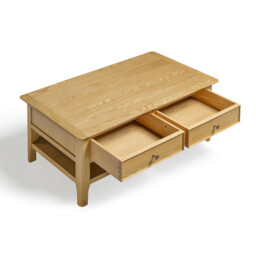 Belle 2 Drawer Rectangular Solid Oak Wood Coffee Table - thumbnail 4