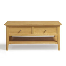 Belle 2 Drawer Rectangular Solid Oak Wood Coffee Table - thumbnail 3