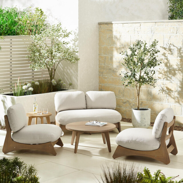Iko Wood & Cream 4 Seat Garden Sofa & Chairs Set - image 1