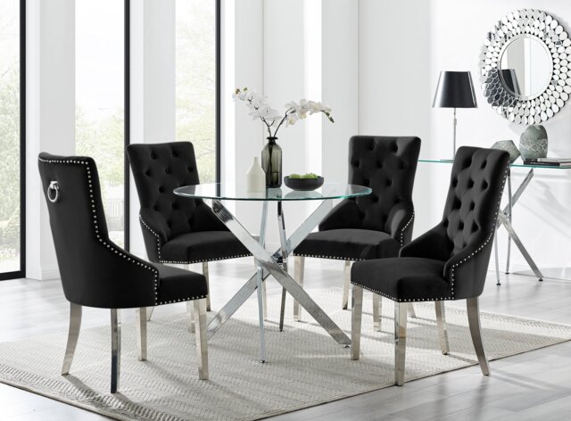 Novara 100Cm Silver & 4 Velvet Belgravia Chairs - image 1