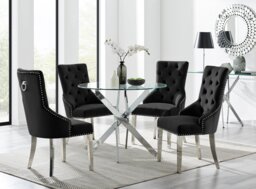 Novara 100Cm Silver & 4 Velvet Belgravia Chairs - thumbnail 1