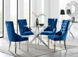 Novara 100Cm Silver & 4 Velvet Belgravia Chairs - thumbnail 3