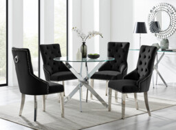 Novara 100Cm Silver & 4 Velvet Belgravia Chairs - thumbnail 4