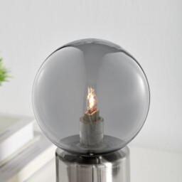 Hattie Smoked Glass & Silver Industrial Dimmable Table Lamp - thumbnail 3