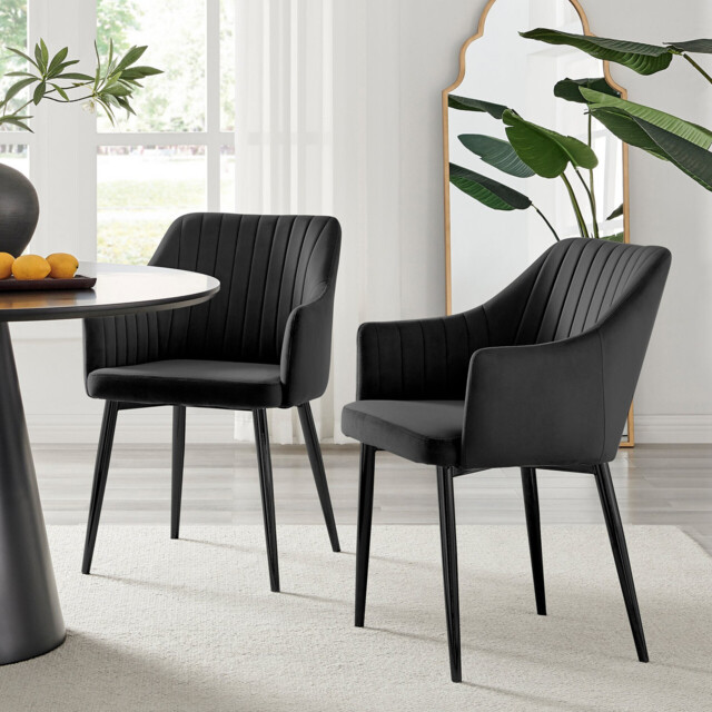 2x Calla Black Velvet Dining Chairs with Black Legs - image 1