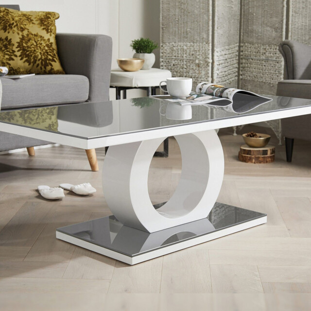 Giovani Rectangular Grey Glass and White High Gloss Coffee Table - image 1