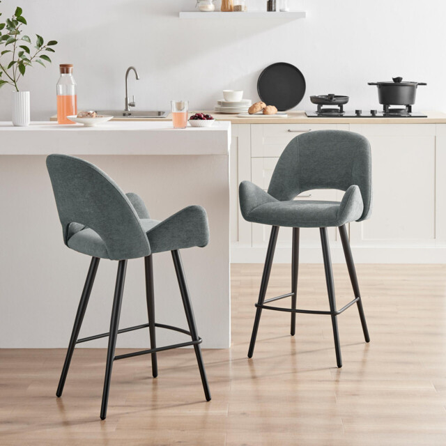 2x Layla Grey Fabric Bar Chairs - image 1
