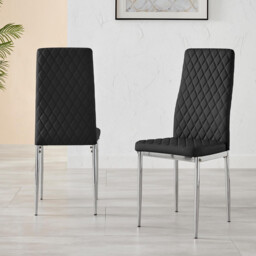6x Milan Black Hatched Faux Leather Dining Chairs Silver Legs - thumbnail 3