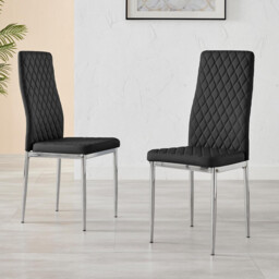 6x Milan Black Hatched Faux Leather Dining Chairs Silver Legs - thumbnail 2