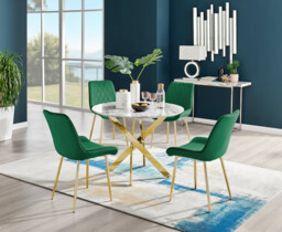 Novara White Marble Gold Leg Round Dining Table & 4 Pesaro Gold Leg Chairs - thumbnail 2