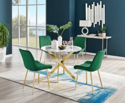 Novara White Marble Gold Leg Round Dining Table & 4 Pesaro Gold Leg Chairs - thumbnail 1