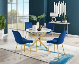 Novara White Marble Gold Leg Round Dining Table & 4 Pesaro Gold Leg Chairs - thumbnail 4