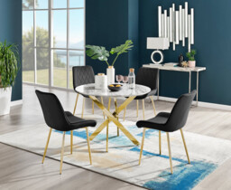 Novara White Marble Gold Leg Round Dining Table & 4 Pesaro Gold Leg Chairs - thumbnail 3