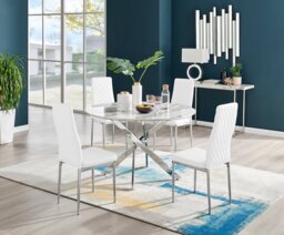Novara White Marble 120cm Round Dining Table & 4 Milan Chrome Leg Chairs - thumbnail 1