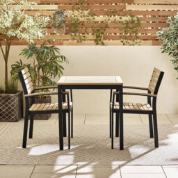 Malva Wood & Black 2 Seat Garden Dining Set - thumbnail 2
