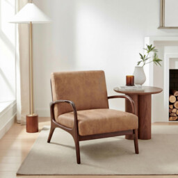 Esmeray Tan Faux Leather Mid Century Modern Accent Chair - thumbnail 1