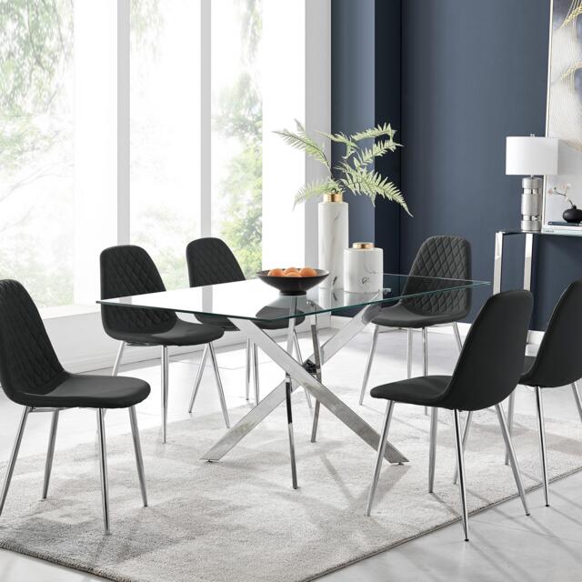 Leonardo Glass And Chrome Metal Dining Table And 6 Corona Silver Chairs - image 1