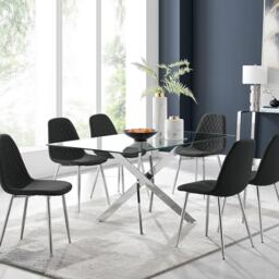 Leonardo Glass And Chrome Metal Dining Table And 6 Corona Silver Chairs - thumbnail 1