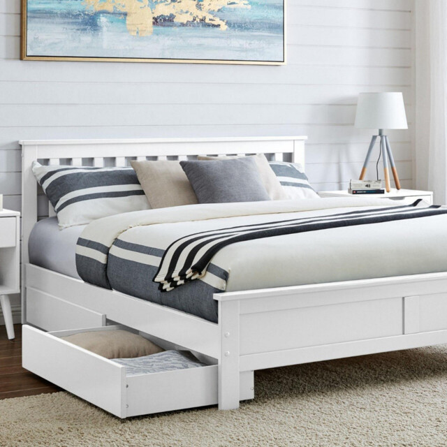 Azure White Solid Pine King Bed Frame + 2 Drawers - image 1