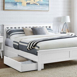 Azure White Solid Pine King Bed Frame + 2 Drawers
