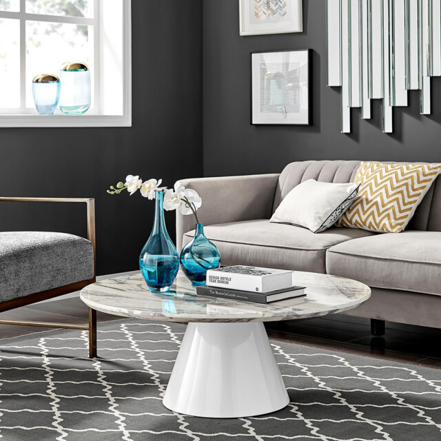 Palma Round White Marble Effect Coffee Table - image 1