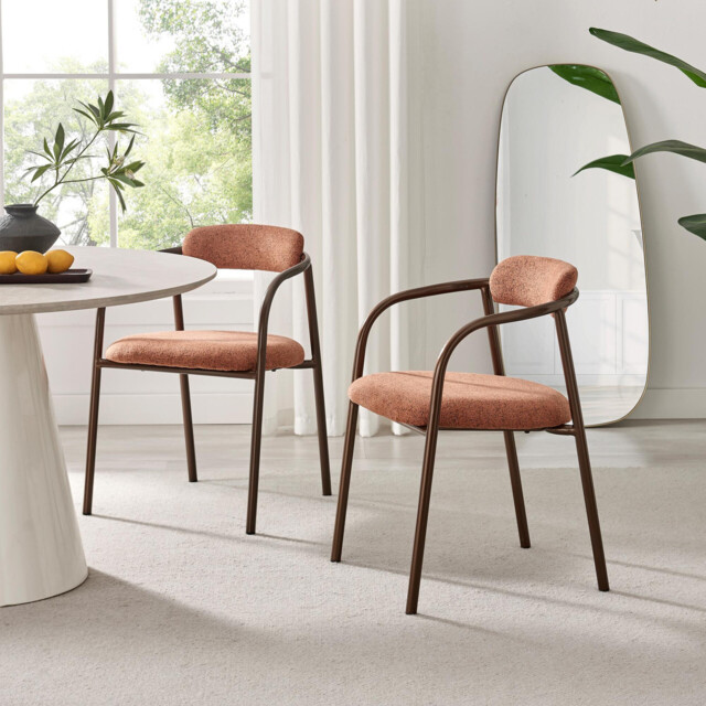 2x Rhea Terracotta Orange Fabric Dining Chairs Bronze Legs - image 1