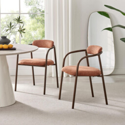 2x Rhea Terracotta Orange Fabric Dining Chairs Bronze Legs - thumbnail 1