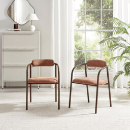 2x Rhea Terracotta Orange Fabric Dining Chairs Bronze Legs - thumbnail 2