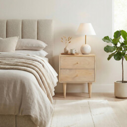 Everest 2 Drawer White Oak Wood Bedside Table - thumbnail 1