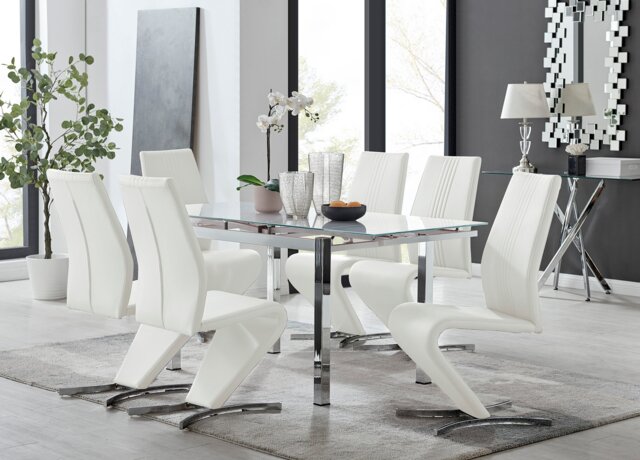 Enna White Glass Extending Dining Table and 6 Willow Chairs - image 1