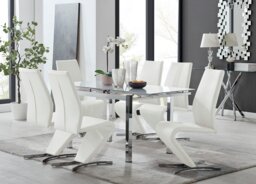 Enna White Glass Extending Dining Table and 6 Willow Chairs - thumbnail 1