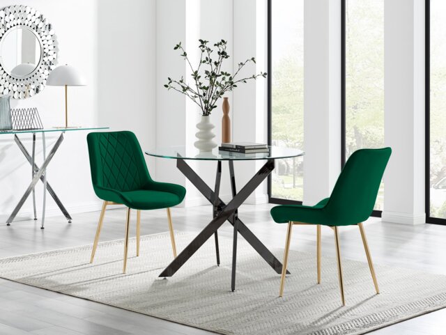 Novara 100cm Round Black Leg Dining Table & 2 Pesaro Gold Leg Chairs - image 1