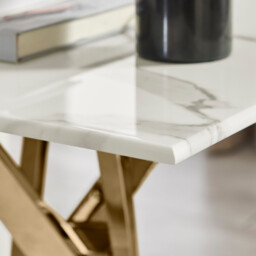 Leonardo Square White Marble Glass and Gold Side Table - thumbnail 4
