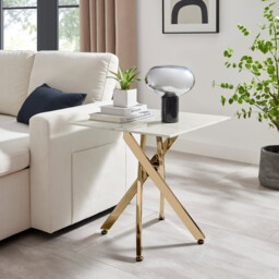 Leonardo Square White Marble Glass and Gold Side Table - thumbnail 2