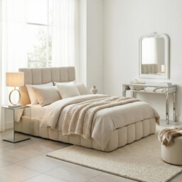 Trifle Beige Boucle Fabric Ottoman Double Bed Frame - thumbnail 1