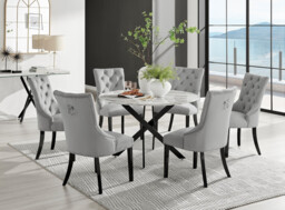 Novara White Marble Black Leg 120cm Round Dining Table & 6 Belgravia Black Leg Chairs - thumbnail 2