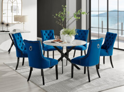 Novara White Marble Black Leg 120cm Round Dining Table & 6 Belgravia Black Leg Chairs - thumbnail 3