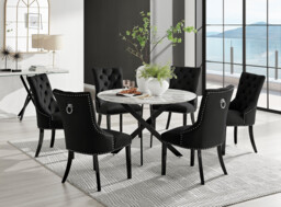 Novara White Marble Black Leg 120cm Round Dining Table & 6 Belgravia Black Leg Chairs - thumbnail 4