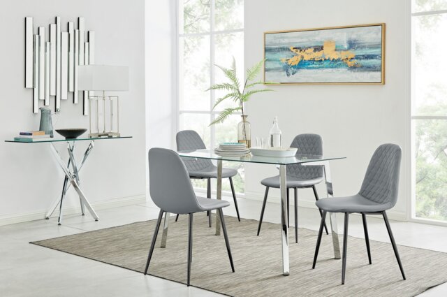 Cosmo Dining Table and 4 Corona Black Leg Chairs