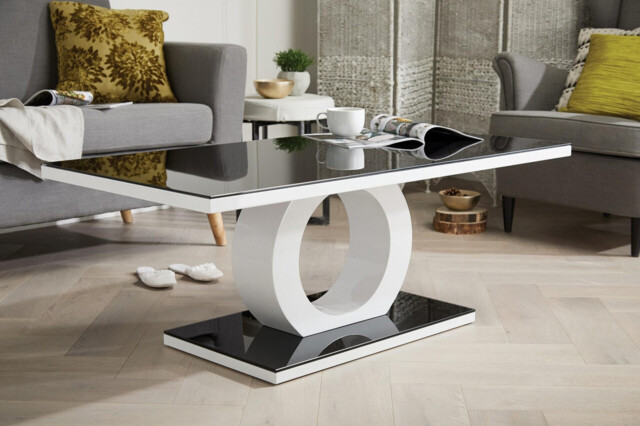 Giovani Rectangular Black Glass and White High Gloss Coffee Table - image 1