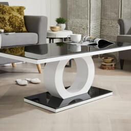 Giovani Rectangular Black Glass and White High Gloss Coffee Table - thumbnail 1